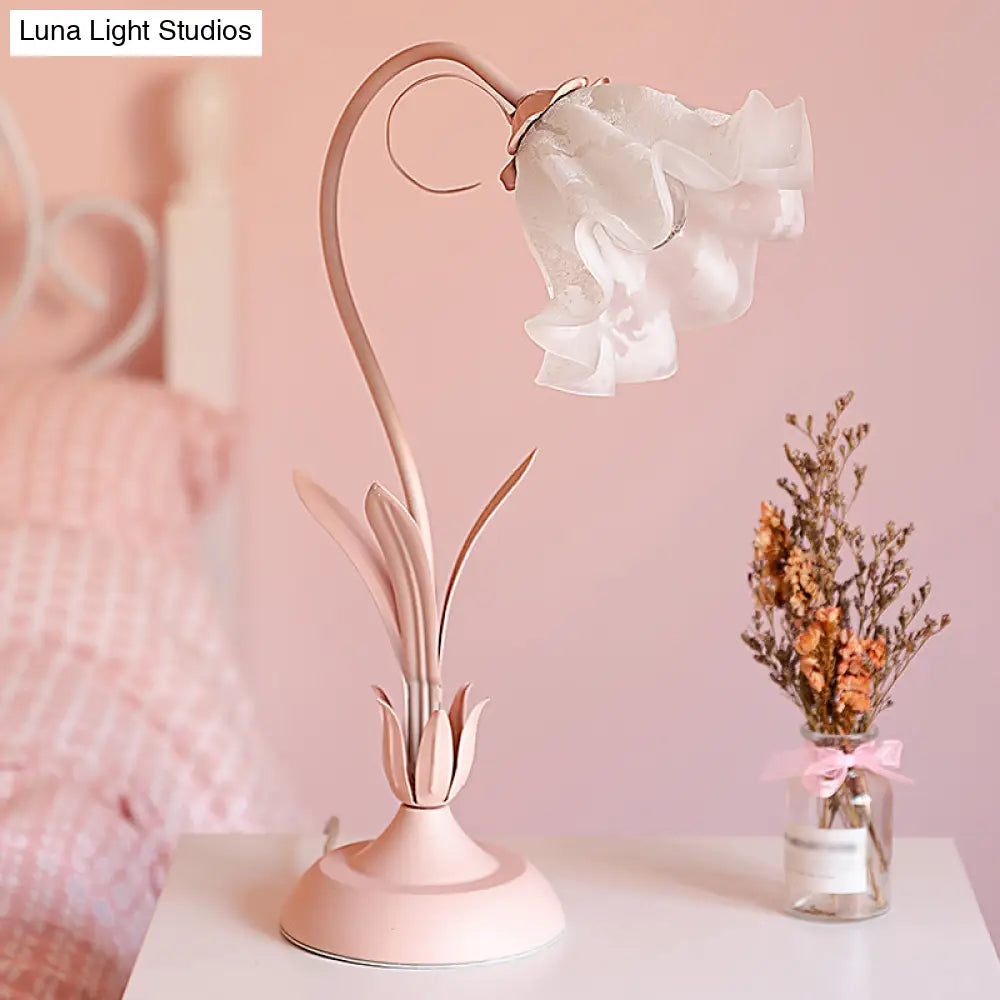 DecorBites™ Korean Opal Glass Pink Lily Table Lamp - Elegant Nightstand Light for Single Bedrooms