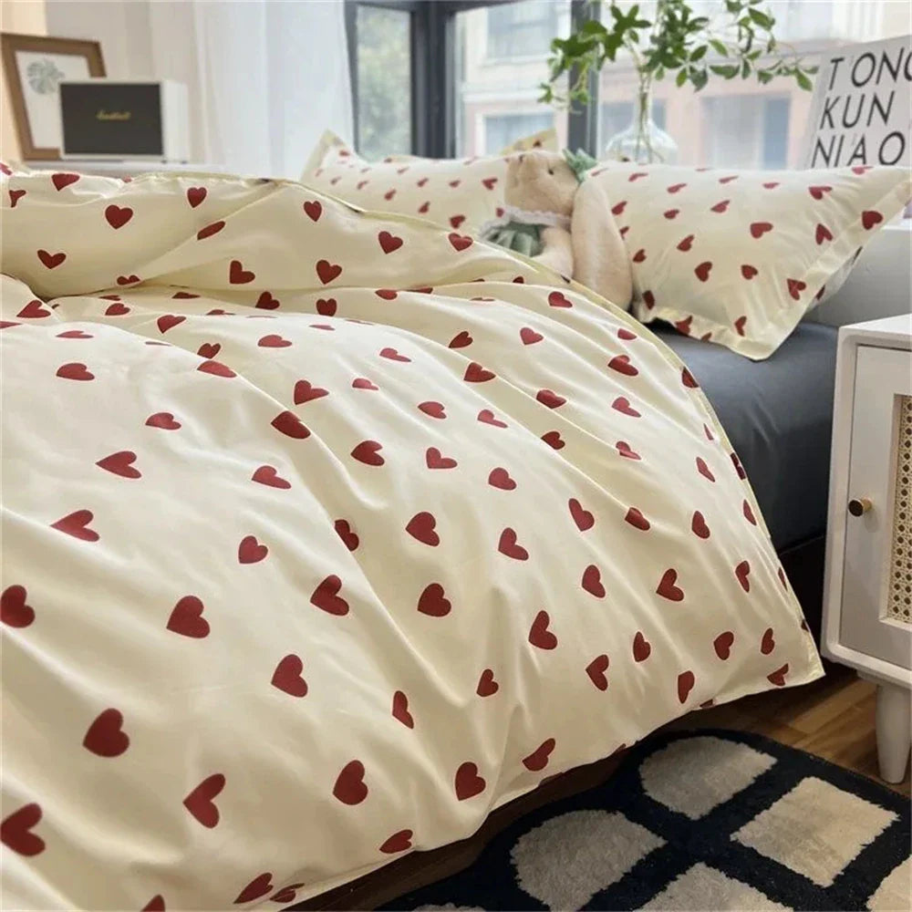 Korean Style Heart Duvet Bedding Set - Twin to Queen Sizes