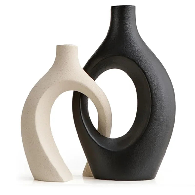 Large 21cm CAPIRON Ceramic Vase Home Decor - white black - Vase