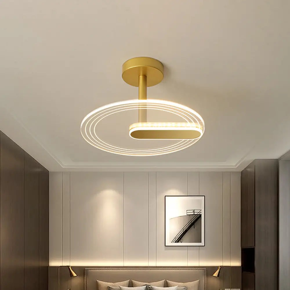 DecorBites™ DecorBites™ LED Acrylic Time Clock Flush Mount Ceiling Light for Bedroom - Black/Gold Simplicity