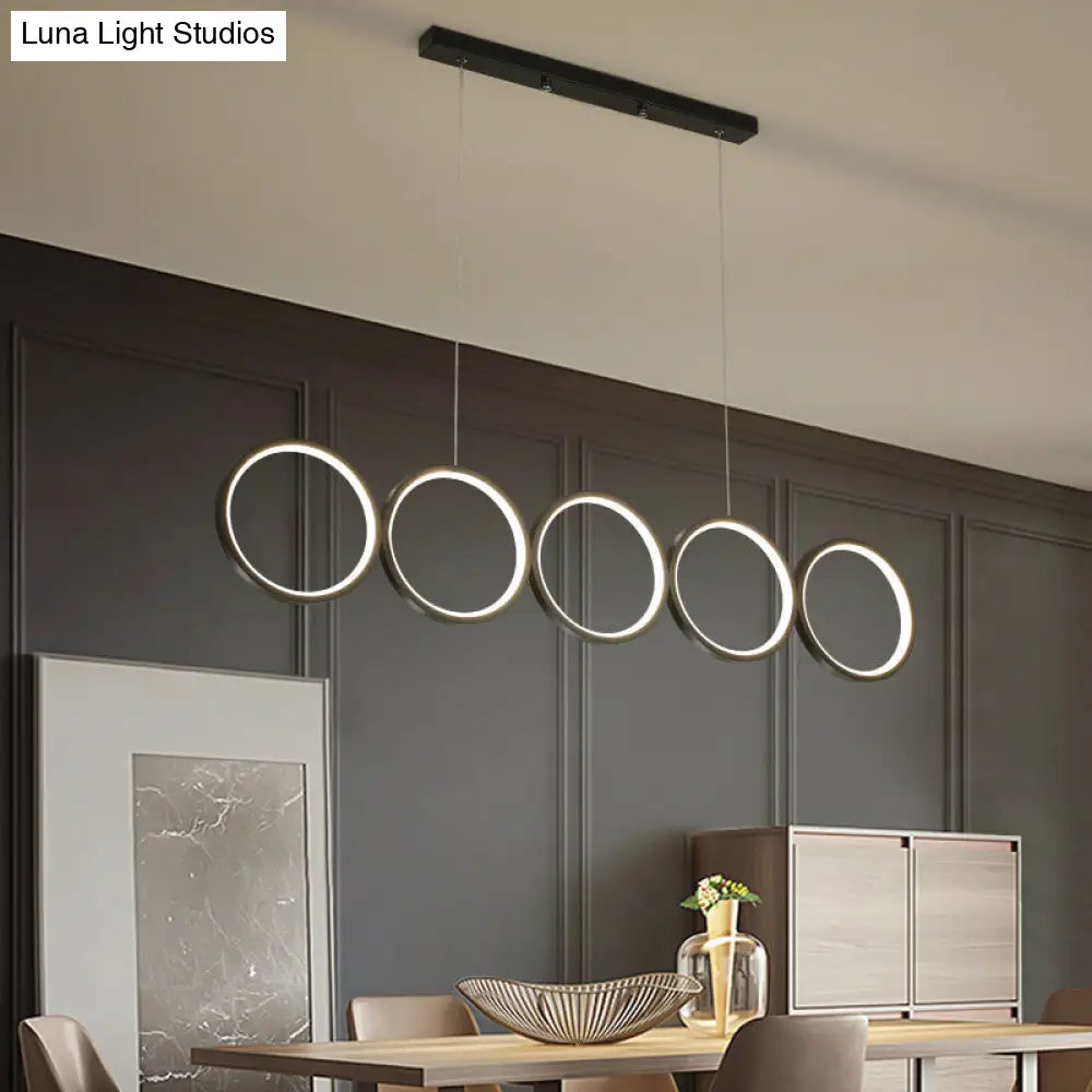 Lámpara de techo colgante DecorBites™ LED de 5 anillos, color negro, para isla o mesa, luz cálida/blanca