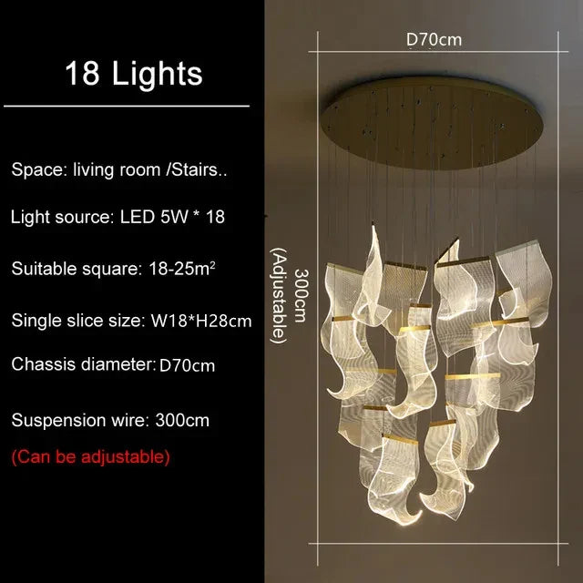 LED Ceiling Chandelier for Modern Home - 18 light / Silvery Metal / dimmable with RC - Chandelier