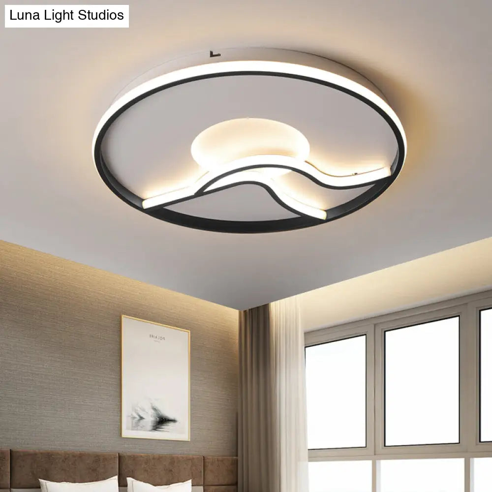 DecorBites™ DecorBites™ LED Flush Ceiling Light in Black Finish with White/Warm Light for Minimalist Bedroom - 16.5"/20.5" Wide