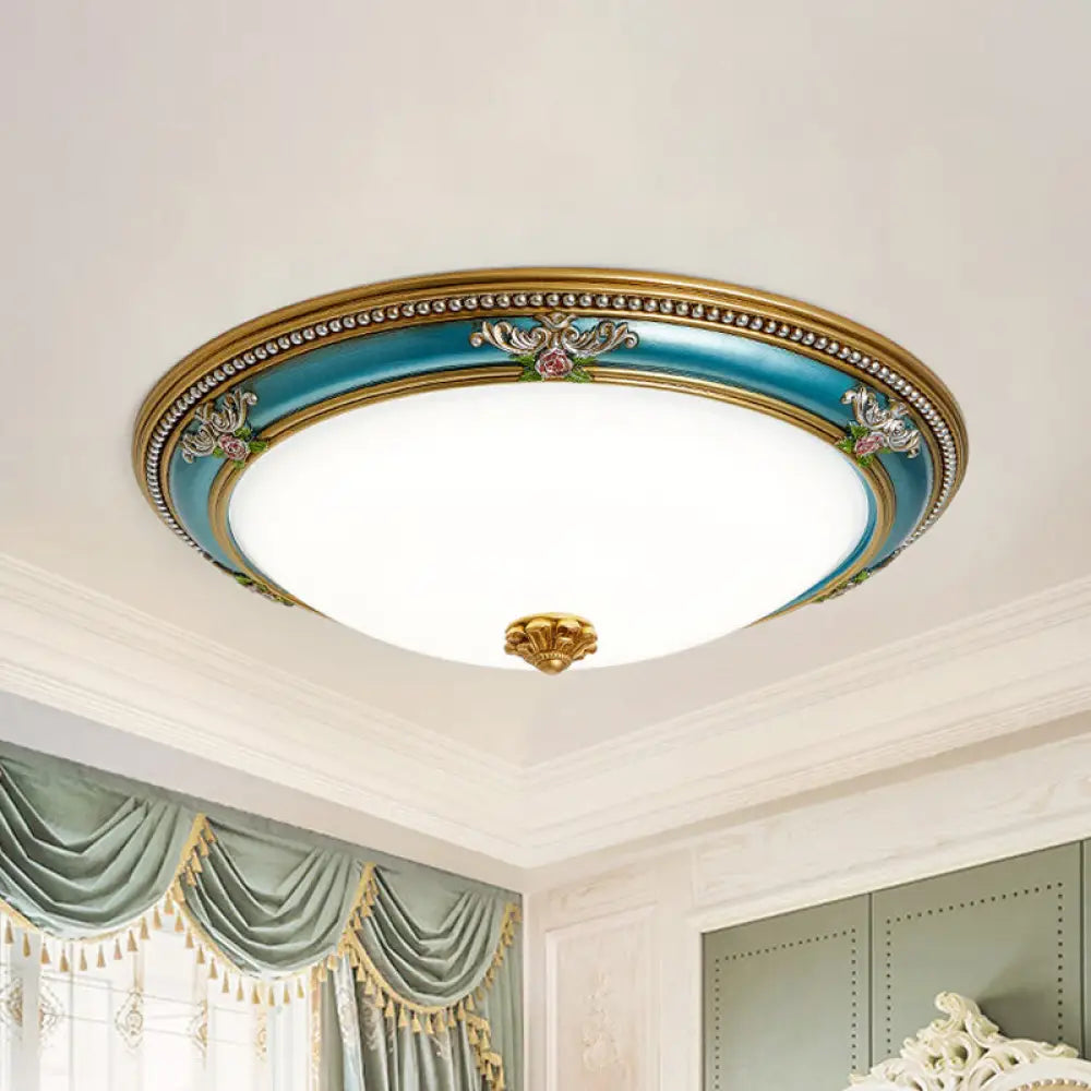 DecorBites™ DecorBites™ LED Flush Ceiling Lighting - Blue Glass Dome Shade, Farmhouse Style Bedroom Flush Mount, 15"/18"/20.5" Width