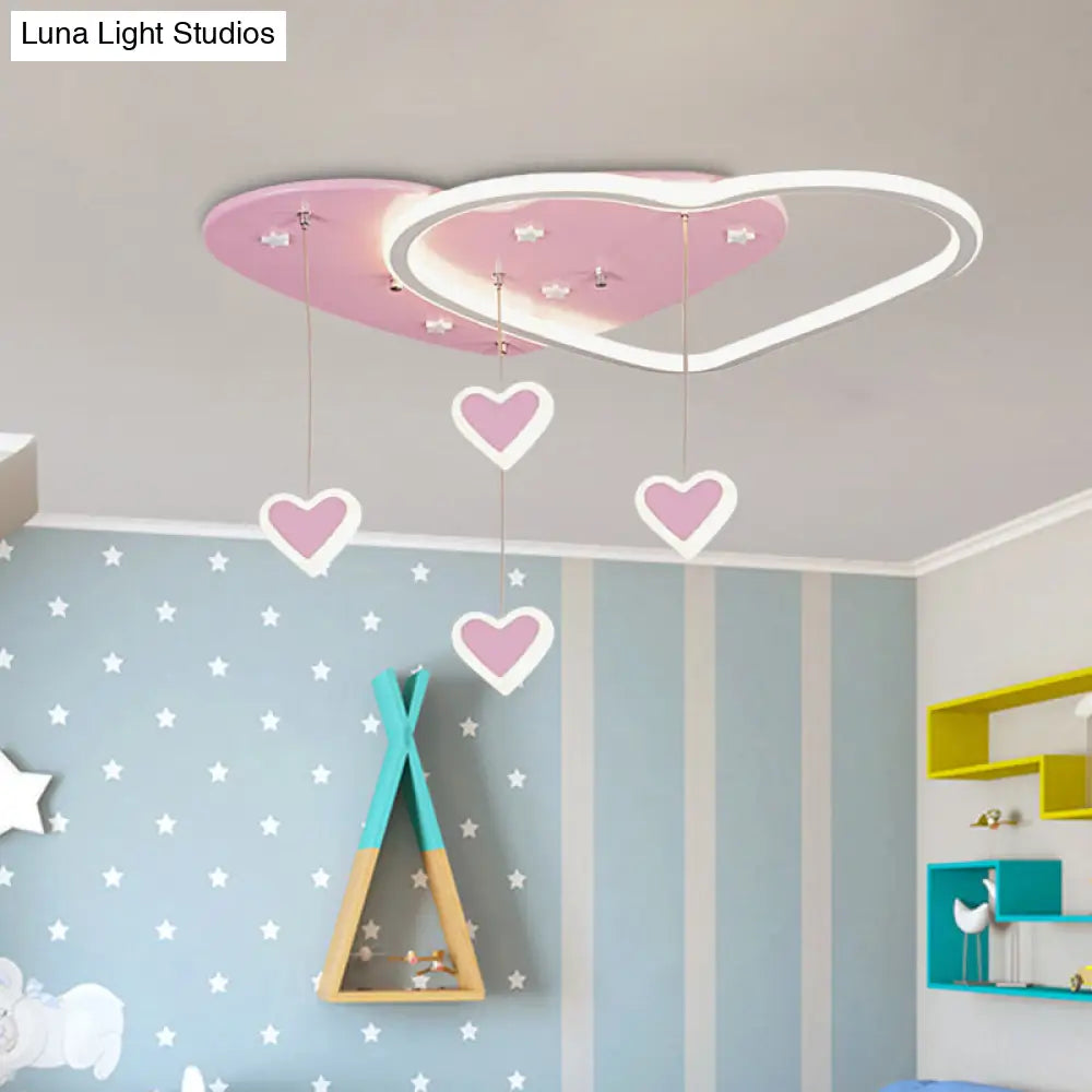 DecorBites™ DecorBites™ LED Flush Mount Kids Bedroom Ceiling Lamp with Drape in Pink/Blue – Star, Cloud, and Loving Heart Design