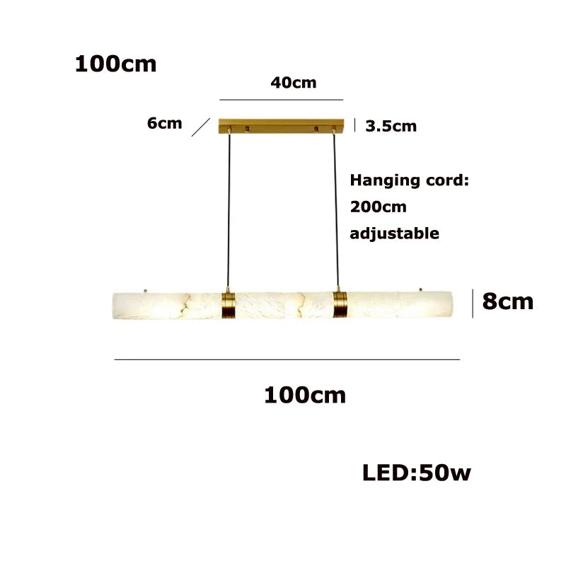LED Marble Hanging Lamps - White Alabaster - 100cm / Black hardware / Neutral light - Chandelier