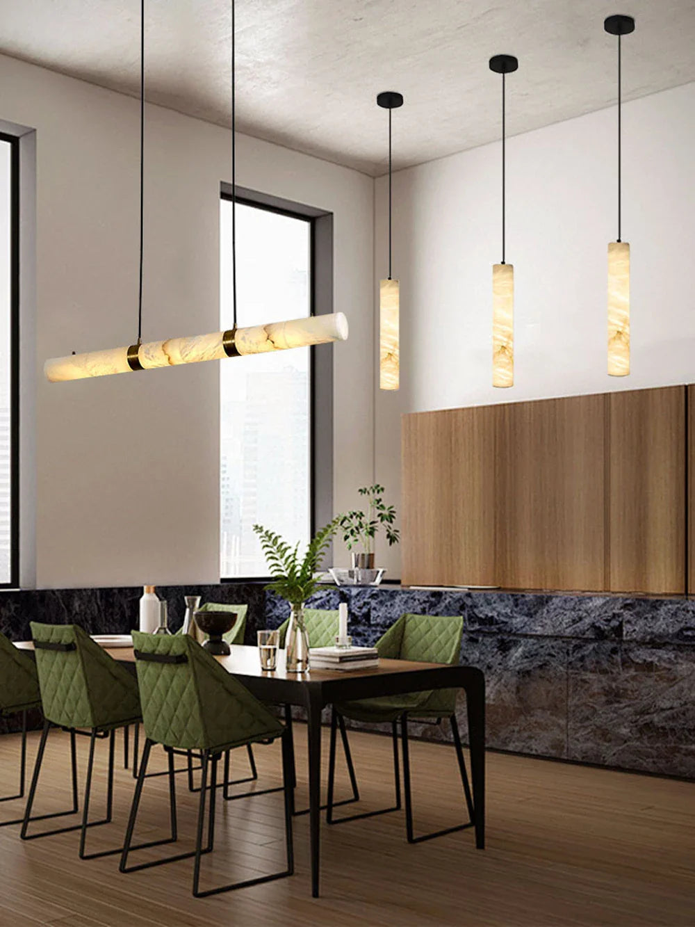 LED Marble Hanging Lamps - White Alabaster - Chandelier
