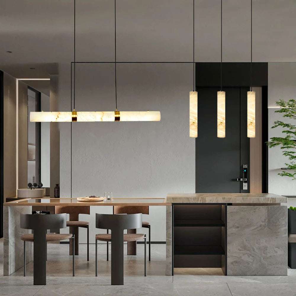 LED Marble Hanging Lamps - White Alabaster - Chandelier