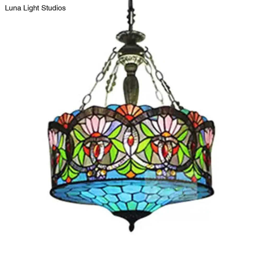 DecorBites™ DecorBites™ LED Stained Glass Living Room Ceiling Light - Baroque Style, 18" W Drum
