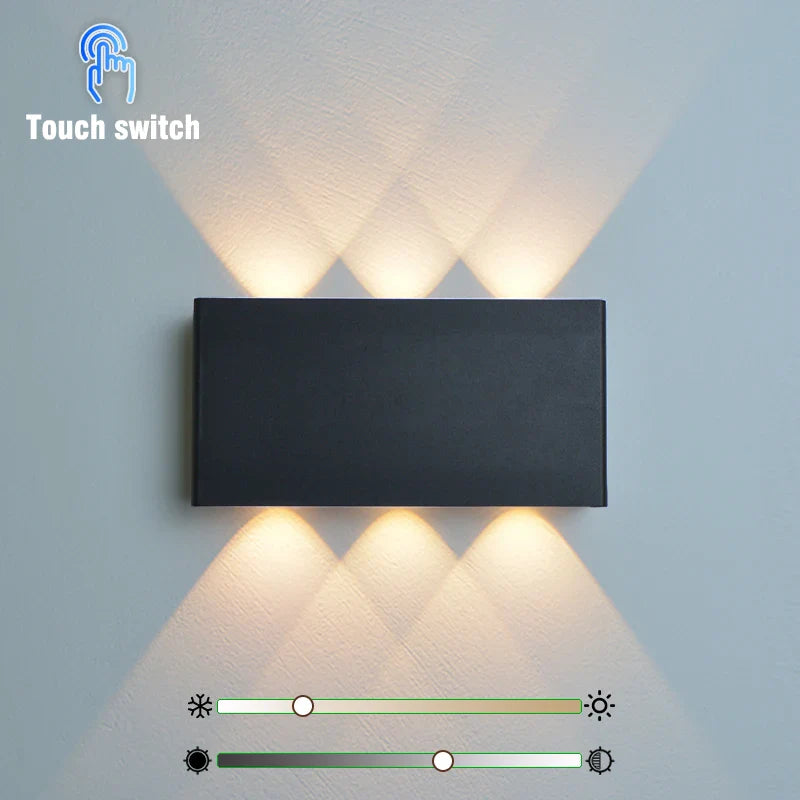 Rectangular black wall light with adjustable color temperature.