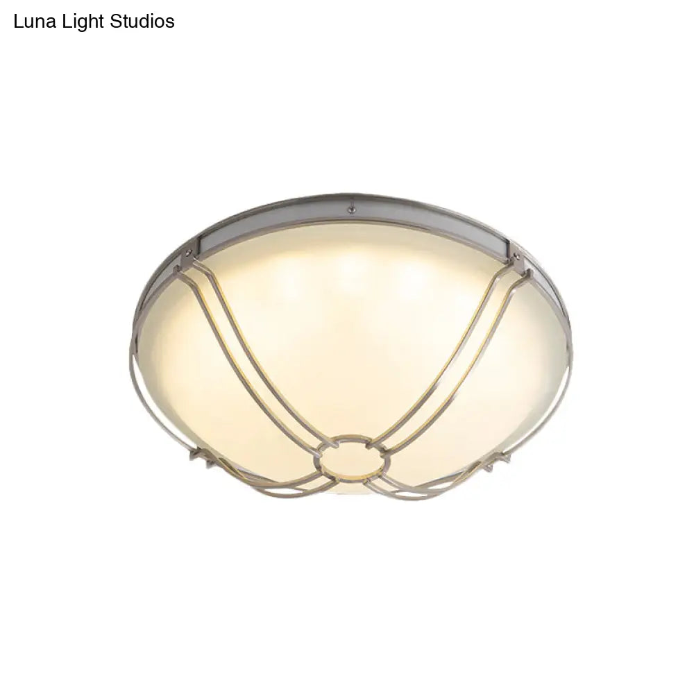 DecorBites™ DecorBites™ LED White Glass Flush Mount Ceiling Light with Metal Cage - Country Dome Fixture