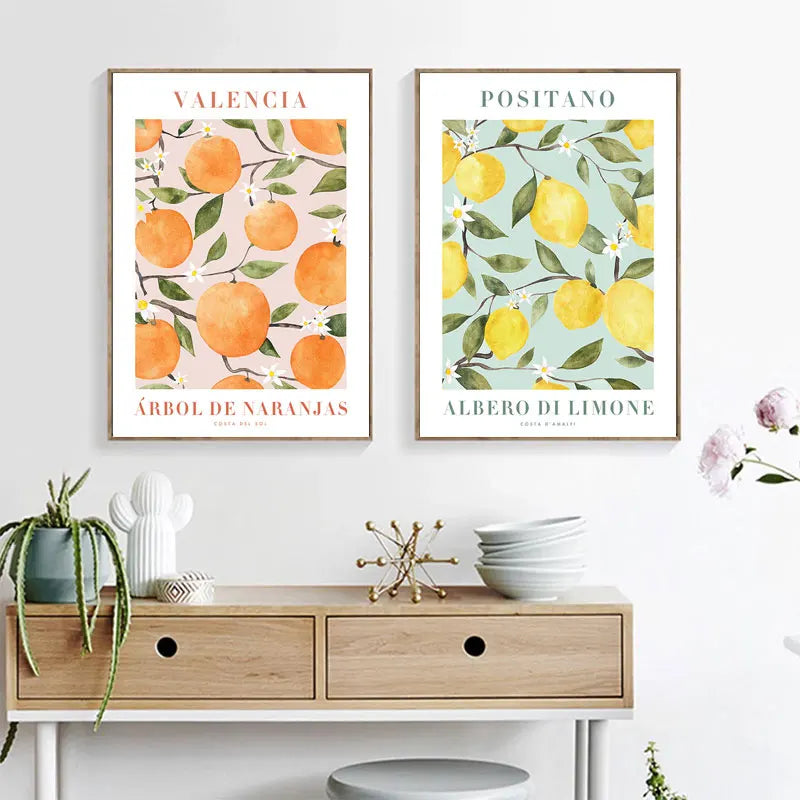 Lemon Flower Vintage Plant Canvas Wall Art - Posters