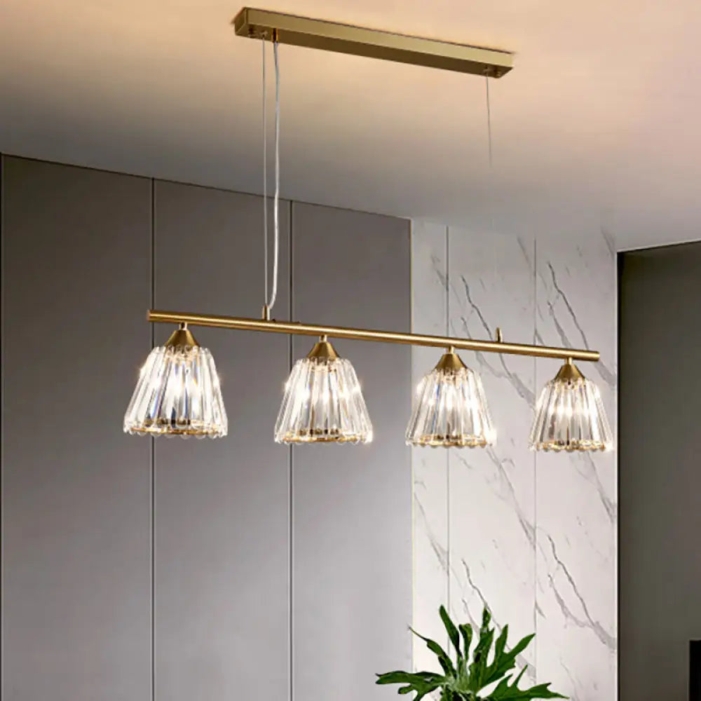 DecorBites™ Linear Crystal Island Pendant Light with Conic Gold Shade - 3/4 Heads Modern Hanging Fixture