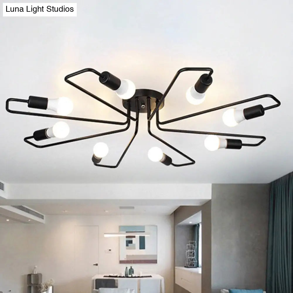 DecorBites™ DecorBites™ Loft Industrial Exposed Semi Flush Light Fixture - 4/6-Head Metallic Ceiling Light in Black/White for Living Room