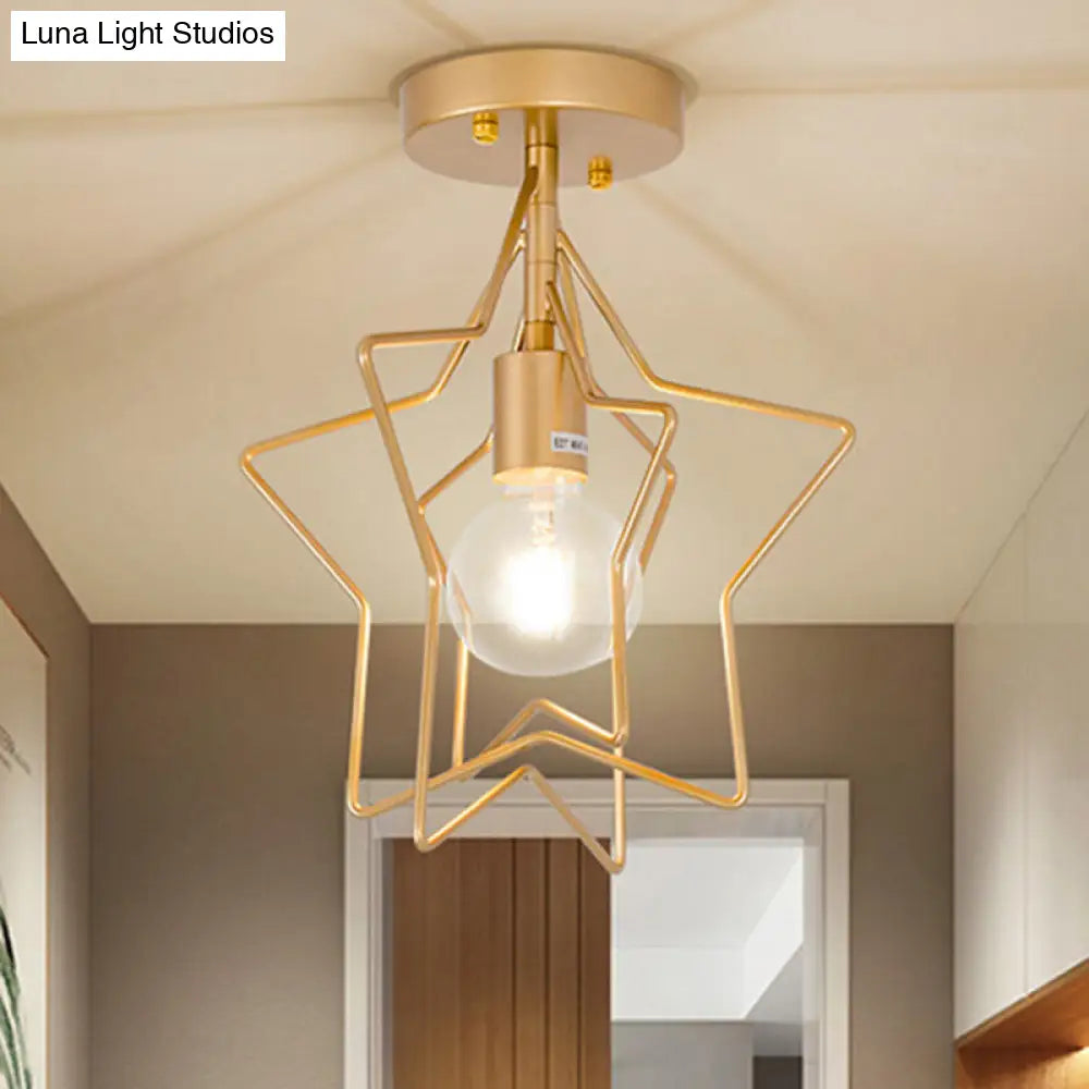 DecorBites™ DecorBites™ Loft Style Metal Star Frame Semi-Flush Ceiling Light in Black/Gold for Corridor