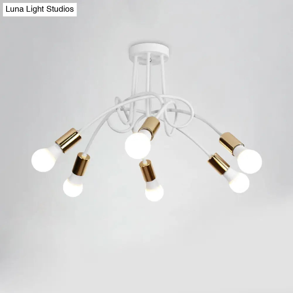 DecorBites™ DecorBites™ Loft Style Twisted Semi Flush Gold Ceiling Light Fixture with Open Bulb, 3/5 Heads