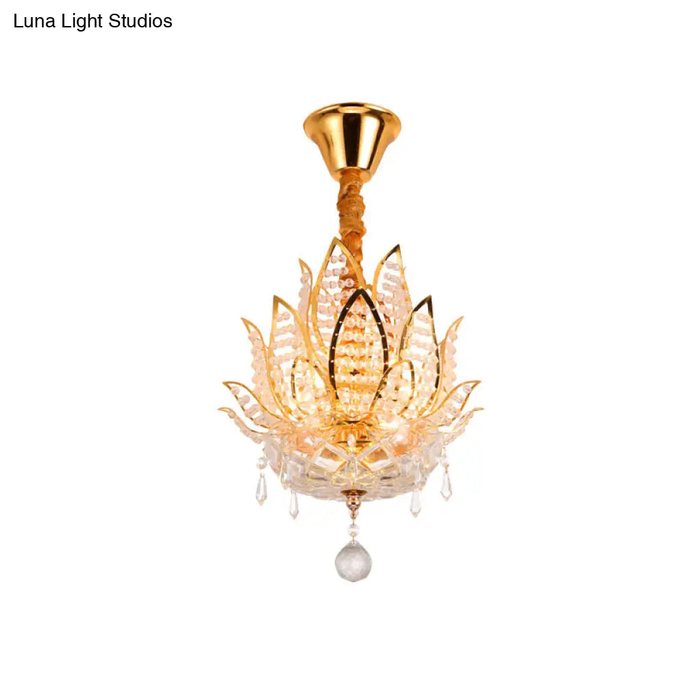 DecorBites™ DecorBites™ Lotus Flush Mount Lamp - 3-Light Crystal Ceiling Light in Gold