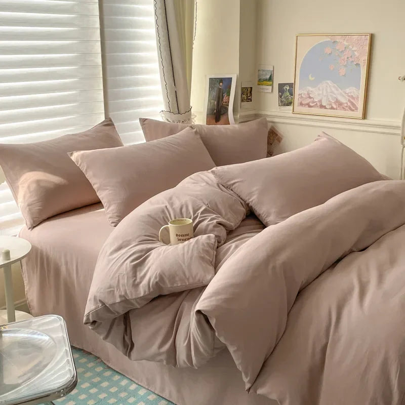 Luxurious Cotton Bedding Set for Single & Couple Beds - Milky Tea Pink / King size 4pcs