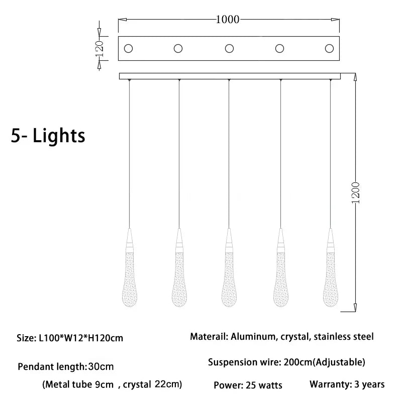 Luxurious Gold Crystal Chandelier for Staircase - 5 lights / Warm White - Chandelier