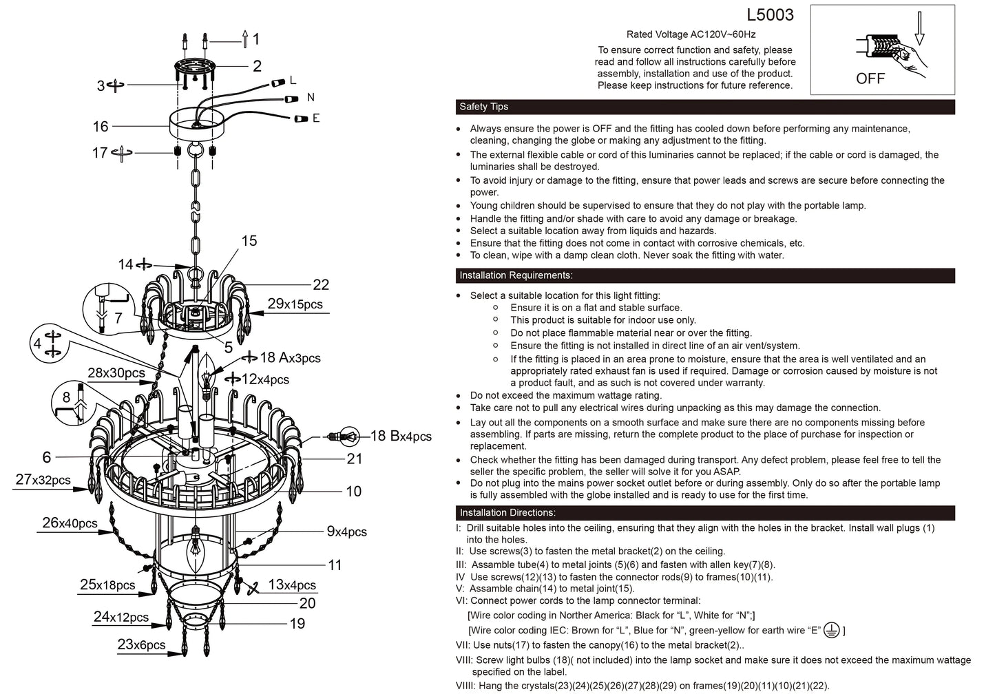 Luxury Crystal Chandelier Copper Color 7-Light Fixture - United States - Chandelier
