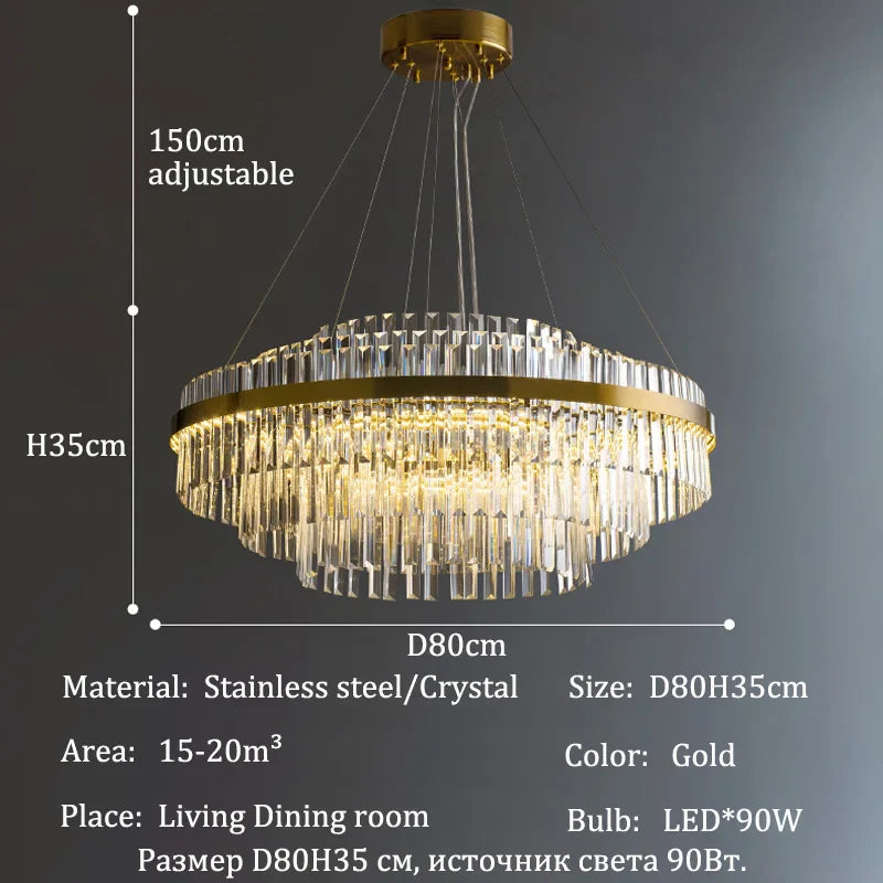 Luxury LED Crystal Chandelier for Home Decor - D80cm A / 3 lights changeable - Chandelier