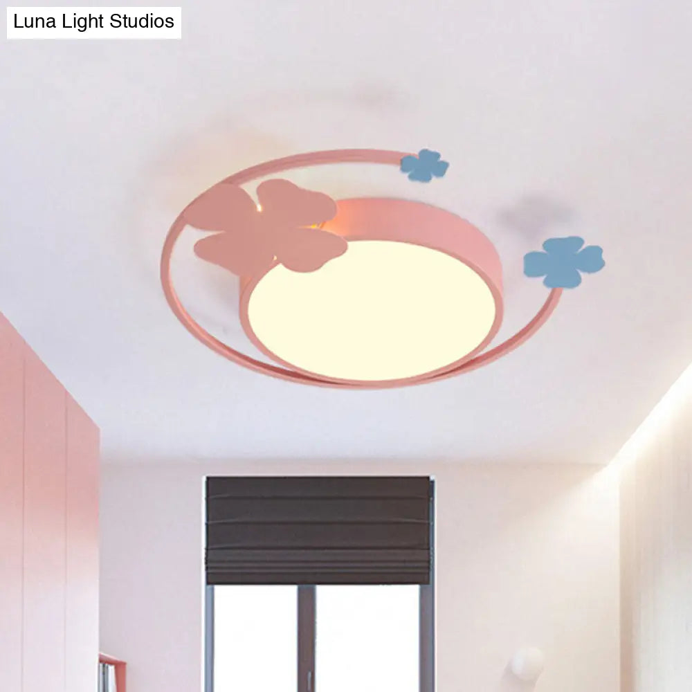 DecorBites™ DecorBites™ Macaron Pink LED Flush Mount Light with Clover Detail - Warm/White Lighting