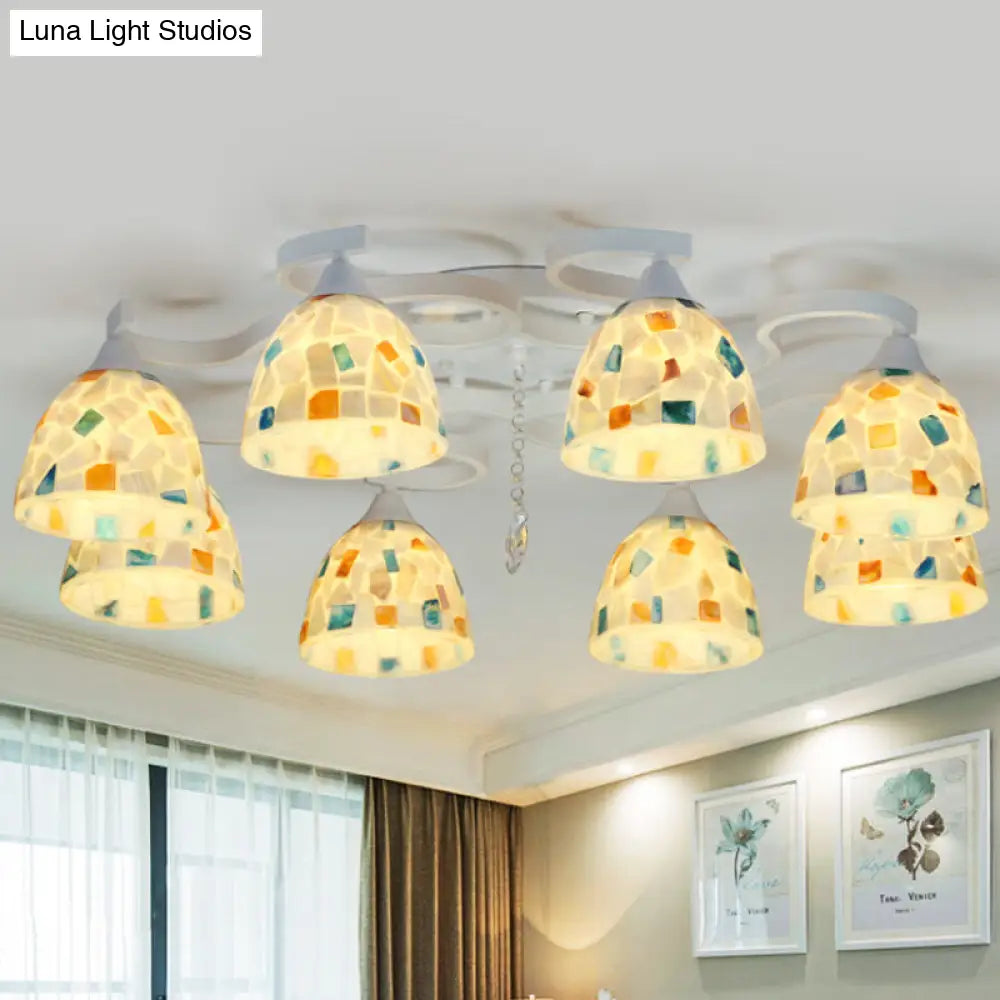 DecorBites™ DecorBites™ Mediterranean 8-Light White Semi Flush Mount Chandelier with Mosaic Tile and Bell Shell Accents