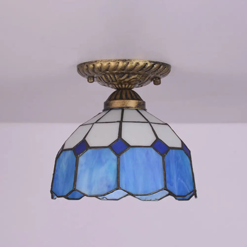 DecorBites™ DecorBites™ Mediterranean Cut Glass Small Floral Ceiling Mount Lamp - 1 Head Semi Flush Mount Lighting for Elegant Foyer