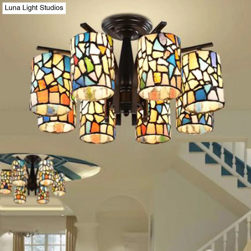 DecorBites™ DecorBites™ Mediterranean Cylinder Glass Ceiling Mount - Semi Flush Light (6/8 Lights) in Black for Living Room