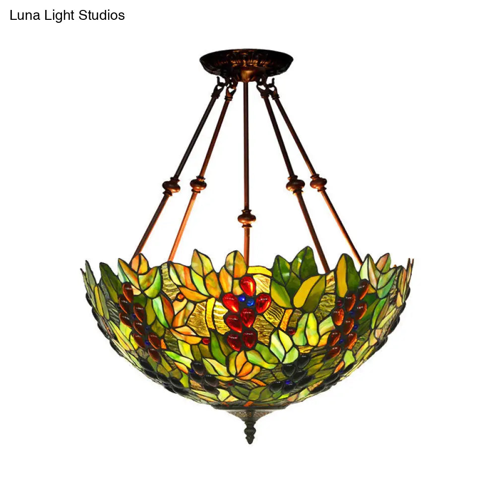 DecorBites™ DecorBites™ Mediterranean Dome Semi Flush Mount Ceiling Light - 16"/18" Wide, 2 Green Cut Glass Lights