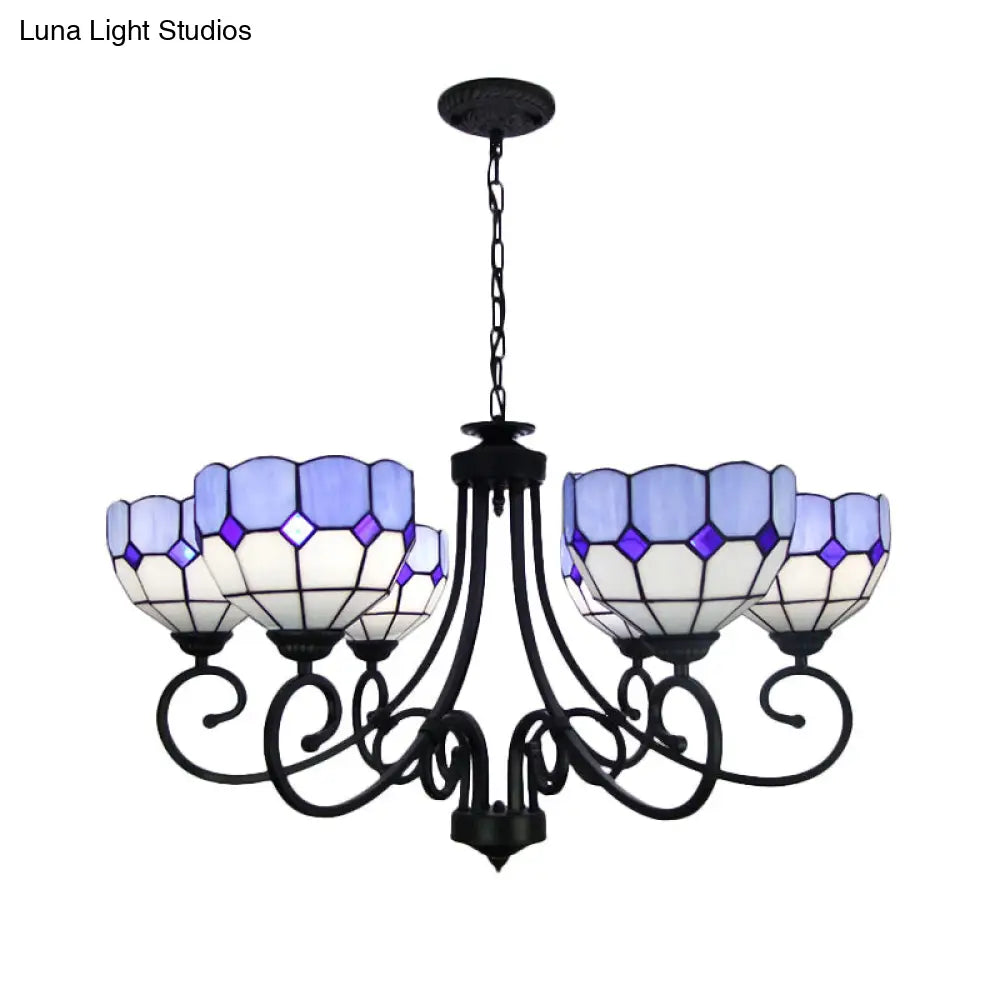 Mediterranean Stained Glass Foyer Chandelier with Multi-Light Pendant