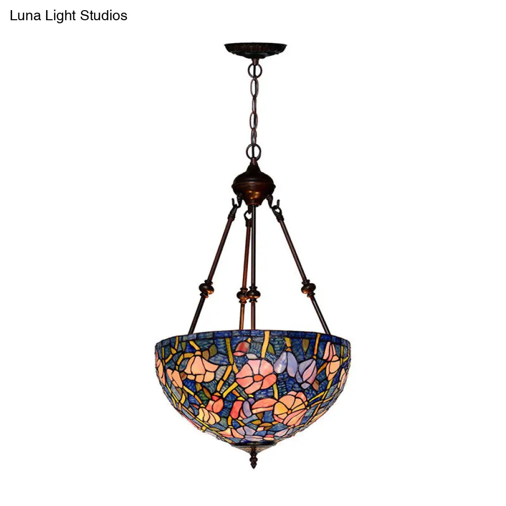 Mediterranean Style 2-Light Glass Bowl Chandelier - Red/Yellow/Blue Suspension Lamp for Living Room