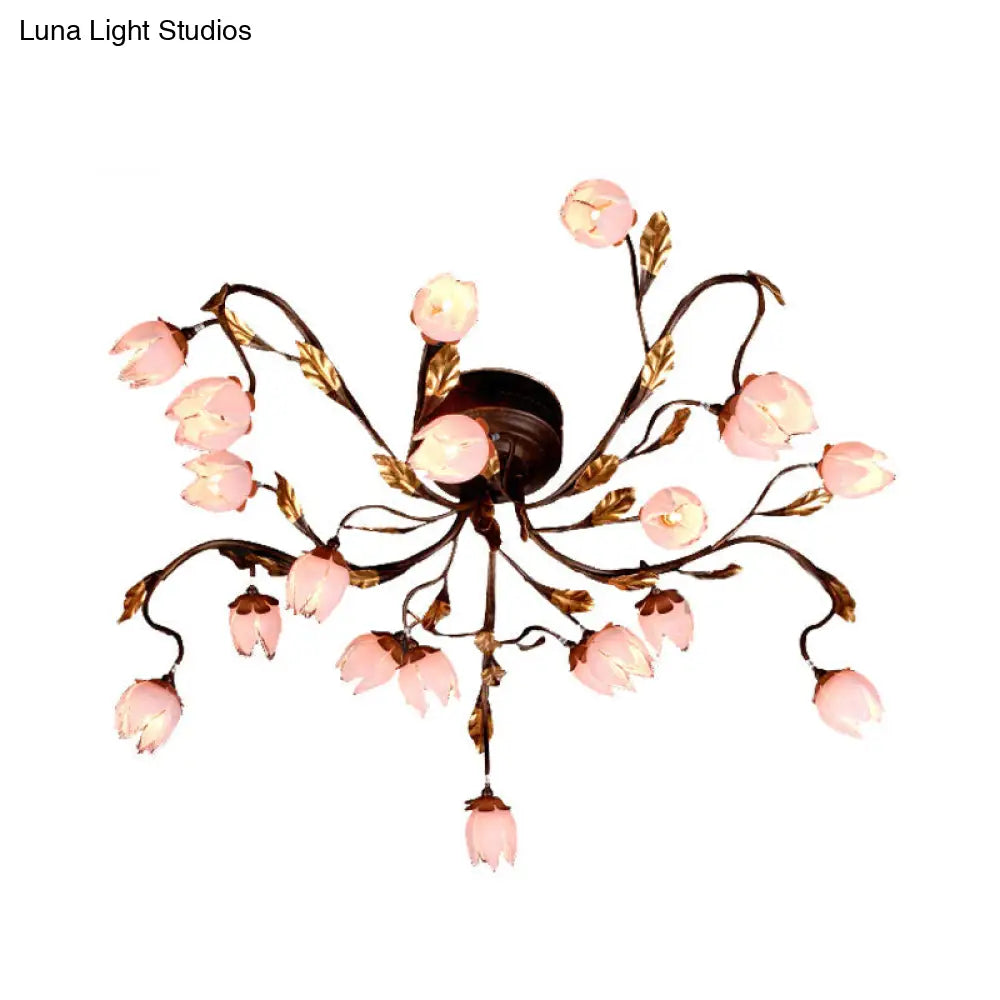 DecorBites™ DecorBites™ Metal Dark Brown Lotus Semi Flush LED Ceiling Lamp - Ideal for Study Room - 20 Bulbs - American Garden