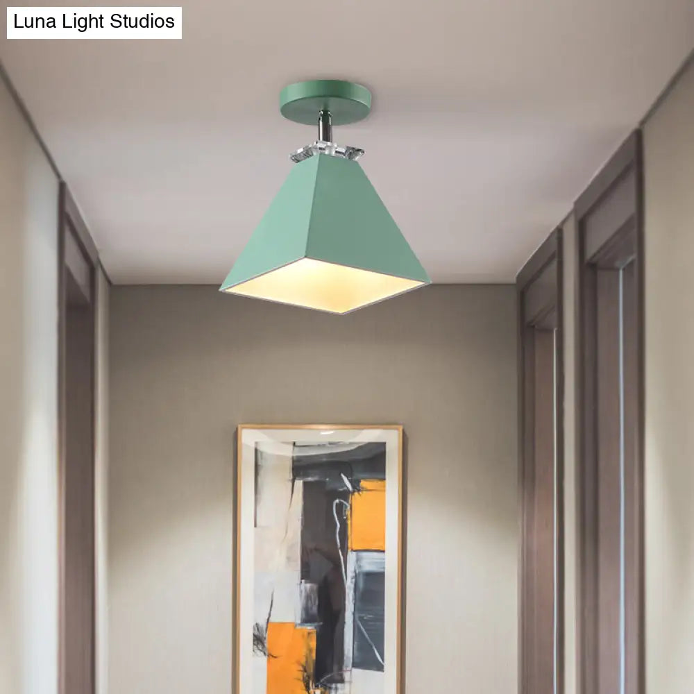 DecorBites™ DecorBites™ Metal Modernist Pyramid Semi-Flush Mount Fixture - 1 Light Semi-Flush Ceiling Light (Gray, White, Green)