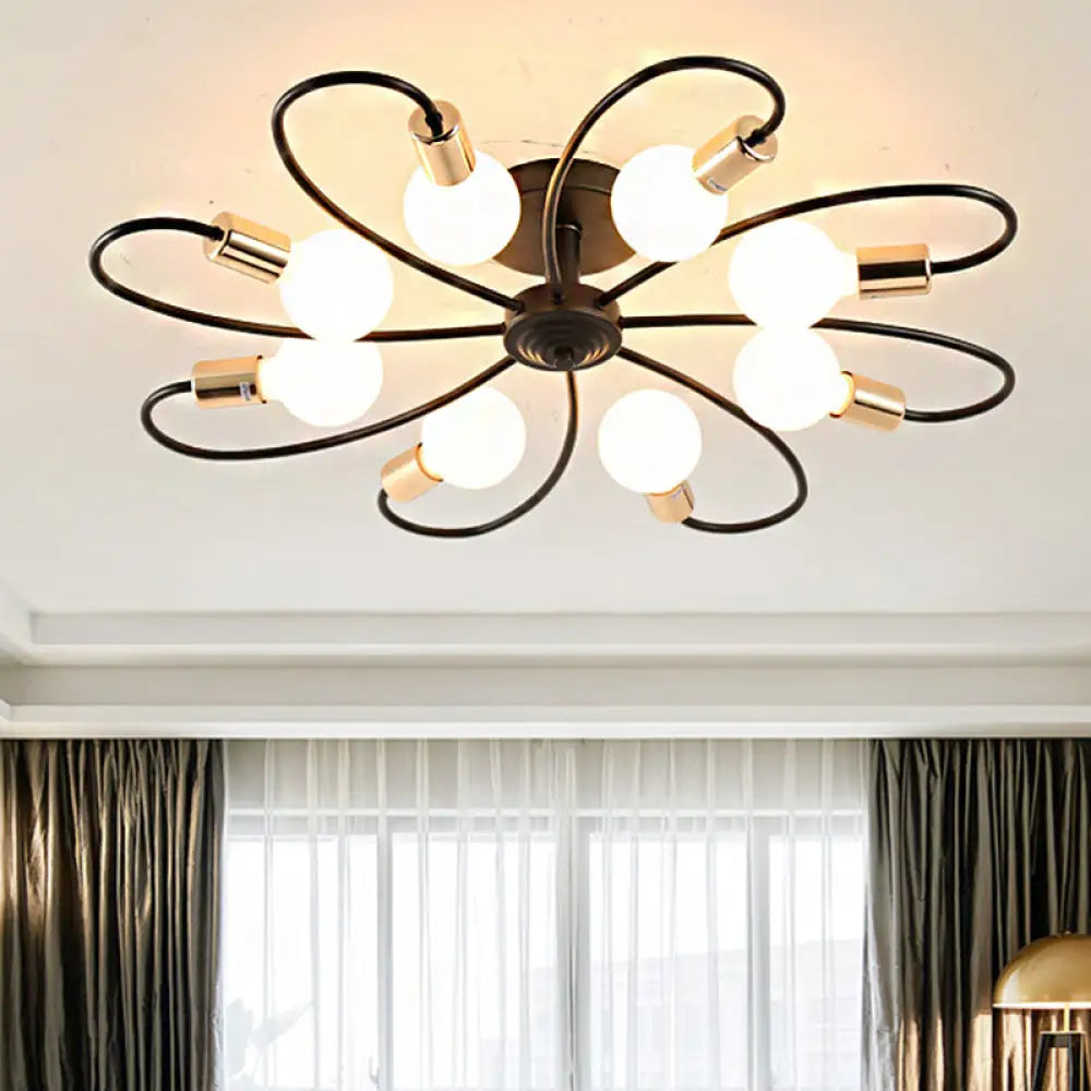 DecorBites™ DecorBites™ Metal Semi Flush Light with Exposed Bulbs - Traditional Black Ceiling Lighting for Living Room (3/6/8 Lights)