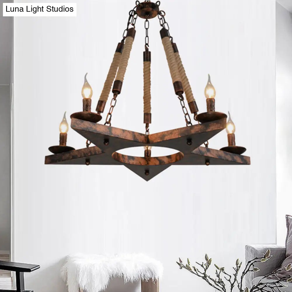 Metal Star-Shaped Chandelier Pendant Light - Retro 5-Light Restaurant Fixture in Black/Rust