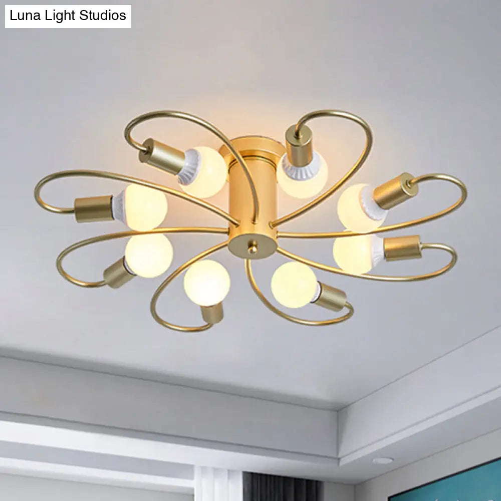 DecorBites™ DecorBites™ Metal Swirl Industrial Semi Flush Mount Lighting in Grey/Green - 3/6 Lights for Living Room Ceiling