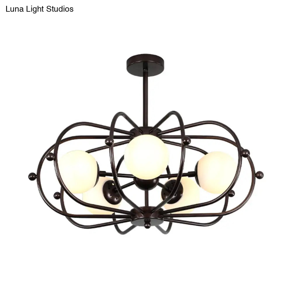 Lámpara de techo colgante de cristal opalino - Diseño redondo moderno color café - Lámpara de techo colgante de 5 bombillas