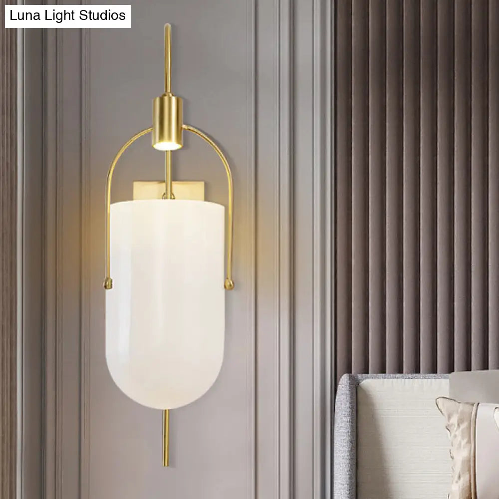 DecorBites™ DecorBites™ Milky Glass Pill Capsule Sconce: Modern Wall Mounted Lighting with Brass Finish