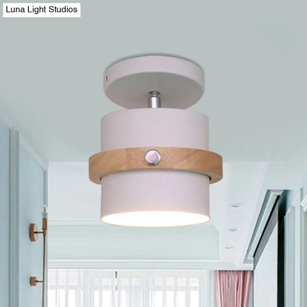 DecorBites™ DecorBites™ Mini Barrel Corridor Iron Ceiling Lamp with Rotating Feature - 1 Bulb, Macaron Grey/Green/White, Wood Ring Band