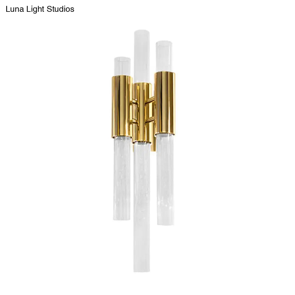 DecorBites™ DecorBites™ Minimalism Brass Pipe Sconce Light with Crystal Shade - 3 Lights Wall Mounted Fixture