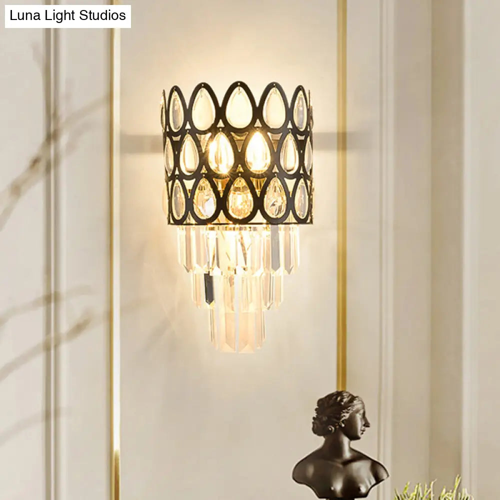 DecorBites™ DecorBites™ Minimalist 3-Bulb Crystal Wall Sconce in Black for Living Room