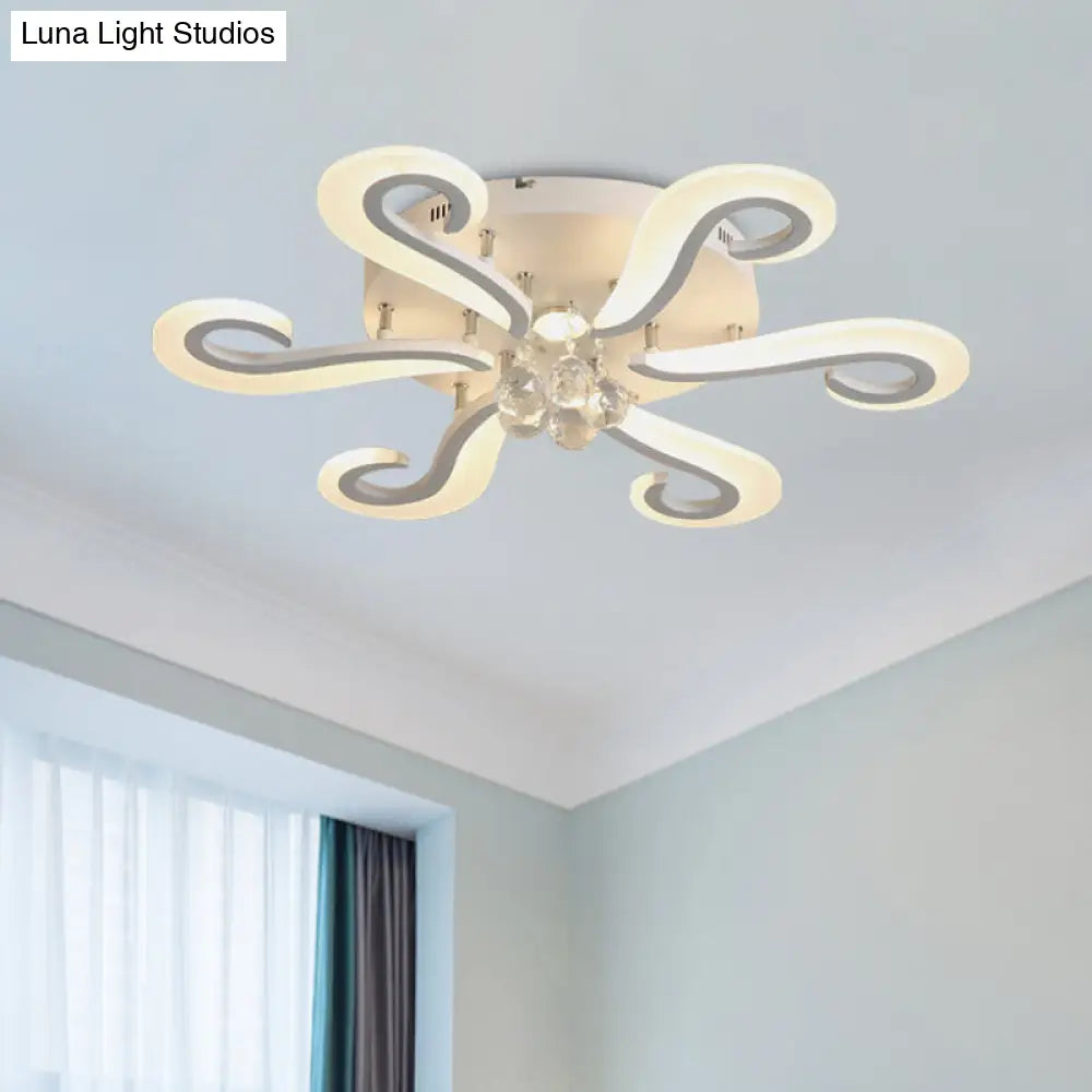 DecorBites™ DecorBites™ Minimalist 6-Head Acrylic LED Semi Flush Light with Crystal Droplet - White Finish