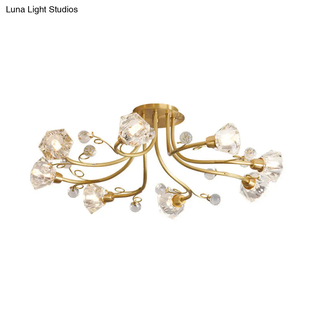 DecorBites™ DecorBites™ Minimalist 8-Head Gold Crystal Flush Mount Ceiling Lighting