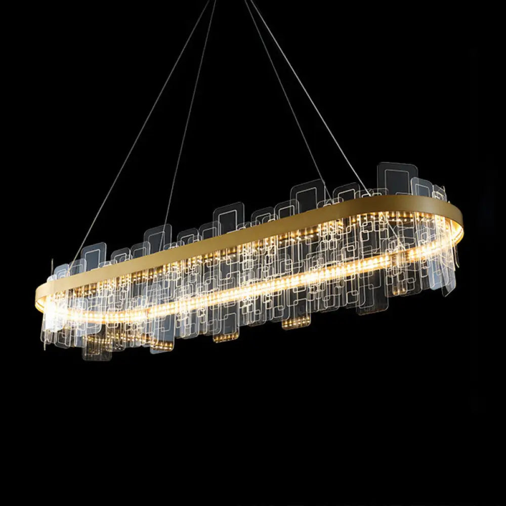 Minimalist Acrylic Gold Loop LED Chandelier – Stylish Pendant Light for Living Room