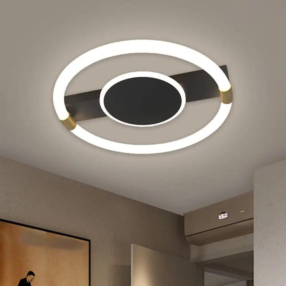 DecorBites™ DecorBites™ Minimalist Black/White LED Flush Mount Ceiling Light Fixture - Metal Round Design with Rectangle Canopy
