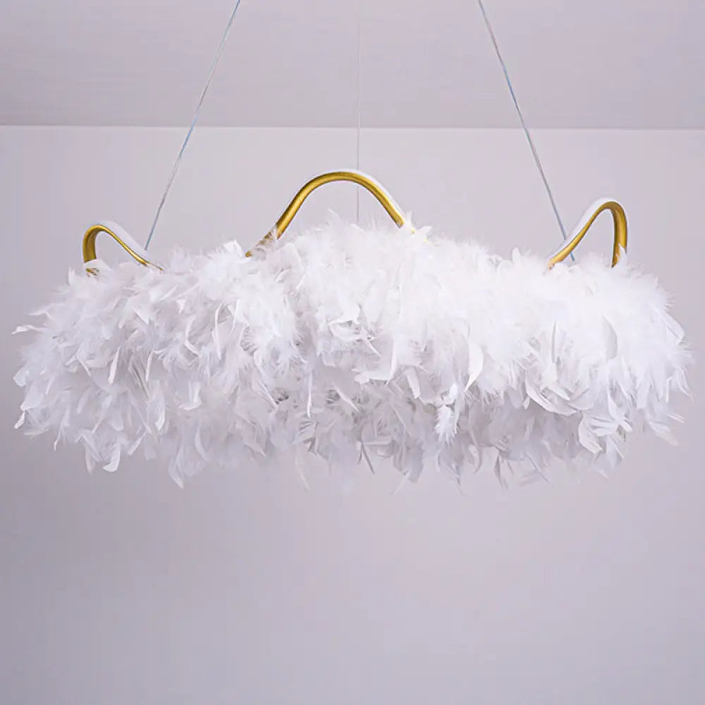 Minimalist Feather White Crown LED Chandelier - Ideal for Kids Bedroom Hanging Light