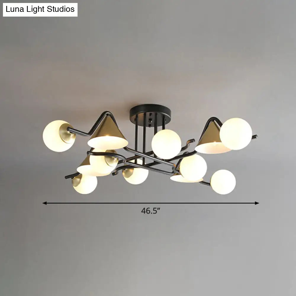 DecorBites™ DecorBites™ Minimalist Glass Semi Flush Ceiling Light - Cone and Ball Shaped, Black-Brass Finish