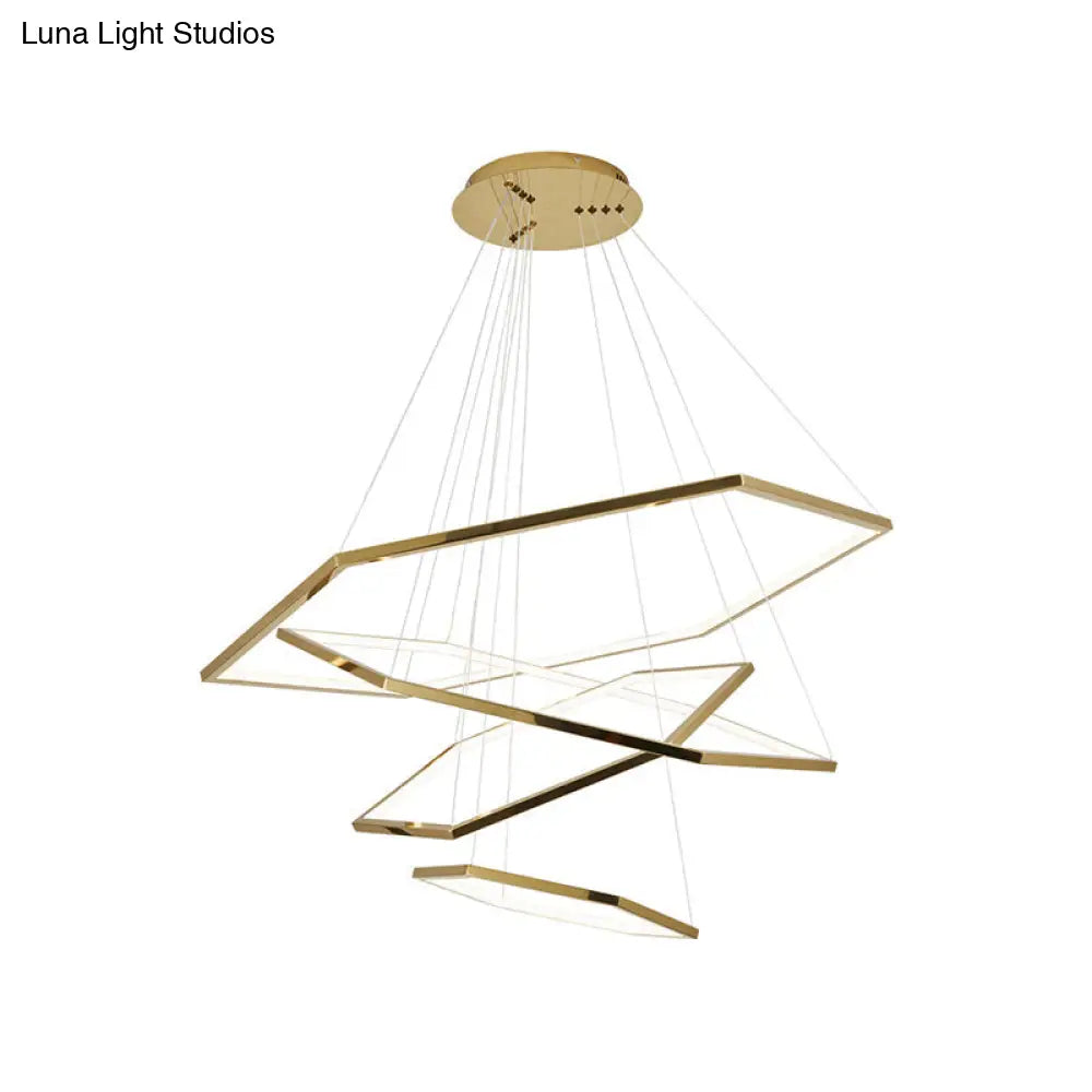 Minimalist Gold LED Chandelier for Living Room - Stainless Steel Hexagon Suspension Lamp