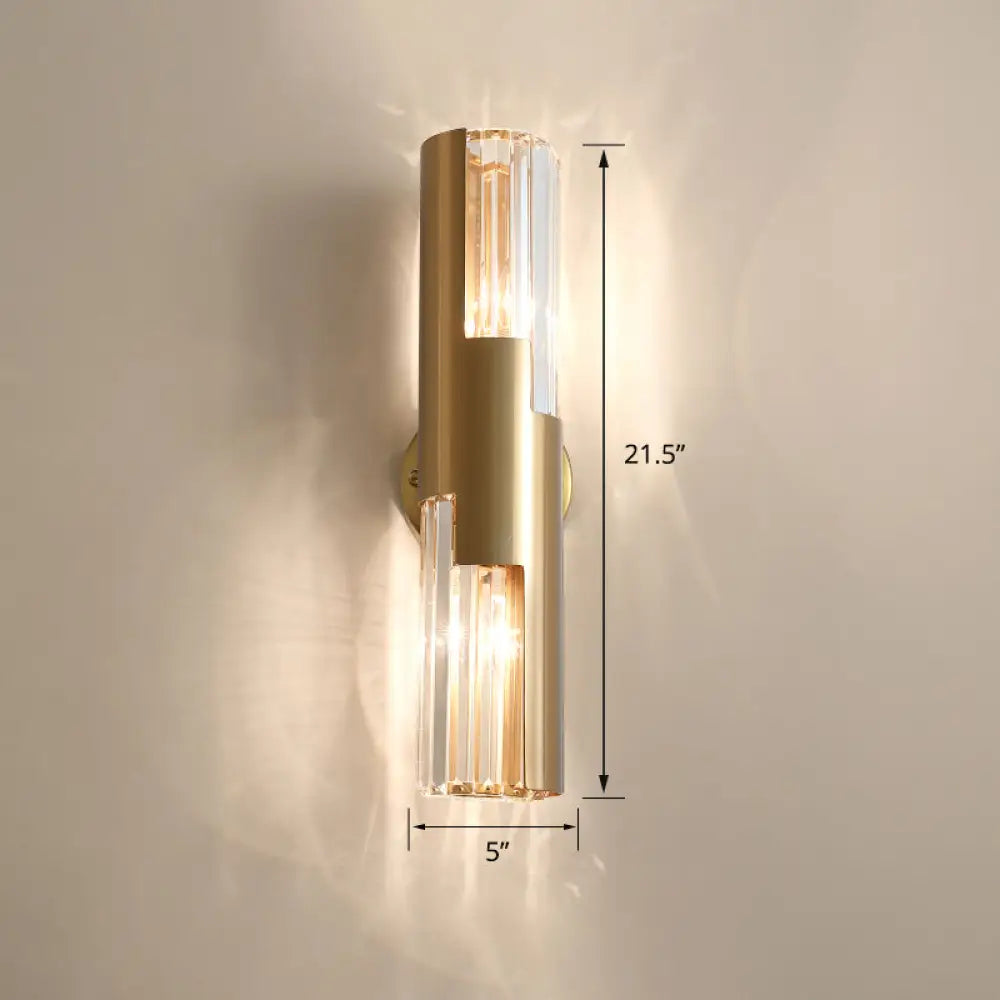 DecorBites™ DecorBites™ Minimalist Gold Pole Wall Sconce with K9 Crystal and 2 Bulbs for Living Room